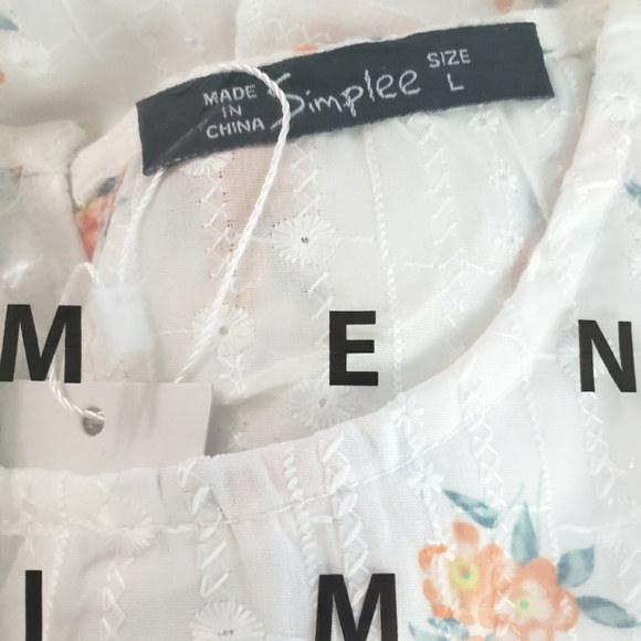 White Eyelet Embroidered Floral Flutter Sleeve Tiered Skirt Cotton Dress - Picture 14 of 16